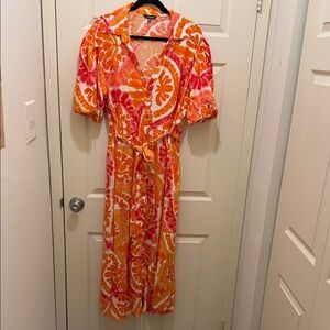 Vibrant Orange & Pink Maxi Dress with Tie Waist
